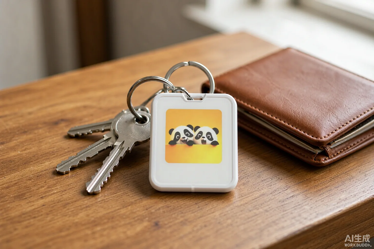 SUFX FINDER attached to house keys on a desk