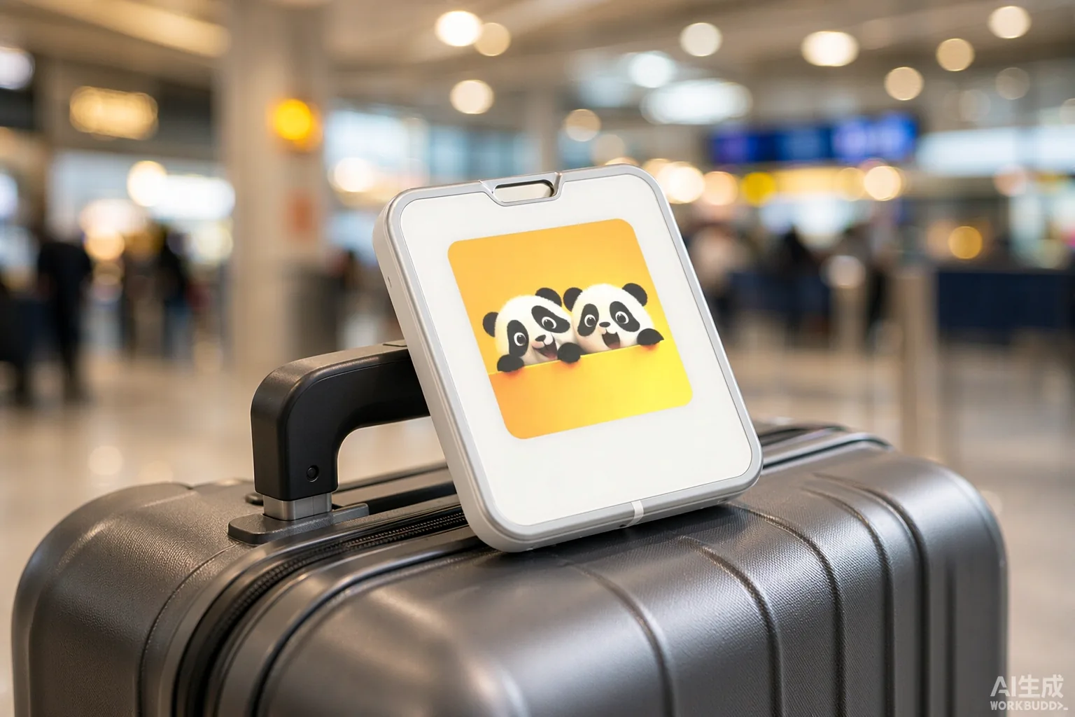 SUFX FINDER attached to a suitcase at the airport